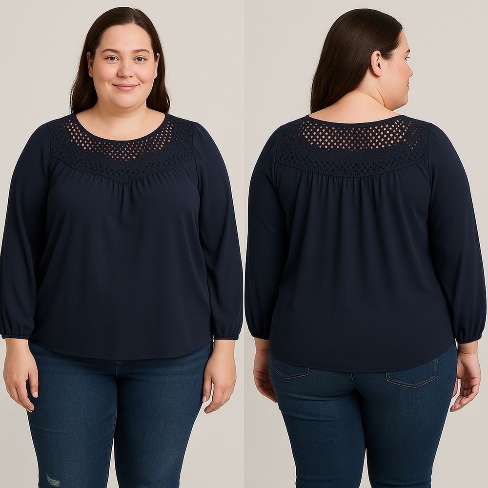 Simply Styled by Sears Navy Crochet Yoke Blouse – Size XL